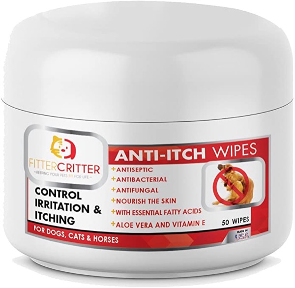 Fitter Critter Aloe Dog Ear Wipes with Cleaning Ketoconazole - for Infections and Controlling Yeast, Mites, and Odor in Pets Ears - Medicated Pet Wipes with Anti-Itch Formula for Dogs & Cats