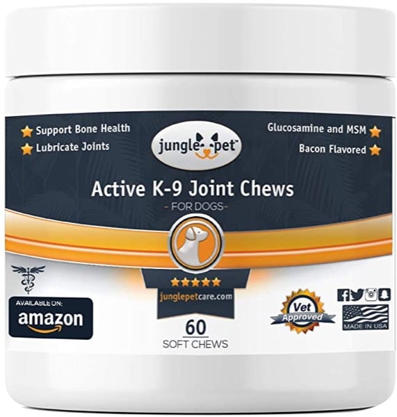 Jungle Pet Active K-9 Joint Chews - with {Chondroitin, Glucosamine, MSM} - Powerful & Effective