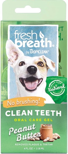 Fresh Breath by TropiClean No Brushing Peanut Butter Flavor Clean Teeth Dental & Oral Care Gel for Dogs, 4oz, Made in USA