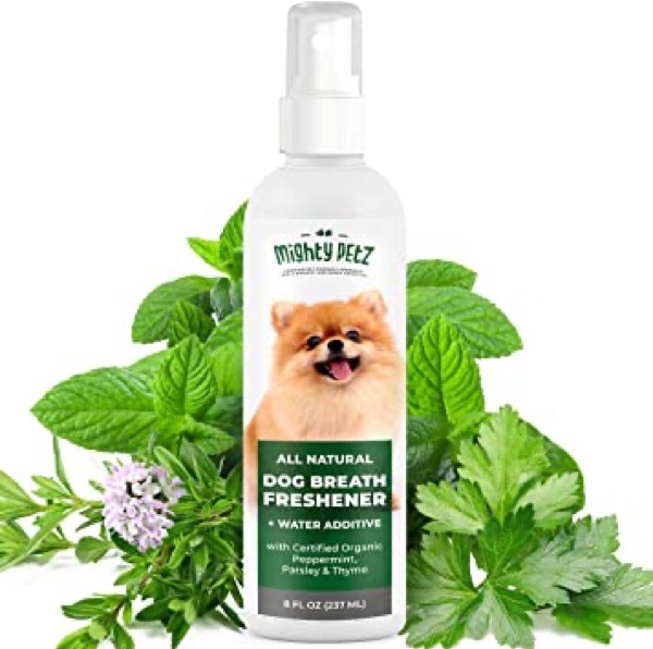 2-in-1 Dog Breath Freshener Spray & Water Additive  All Natural Dog Dental Care That Fights Bad Breath, Plaque & Tartar. Dog Teeth Cleaning and Fresh Breath with No Brushing, 8 oz.