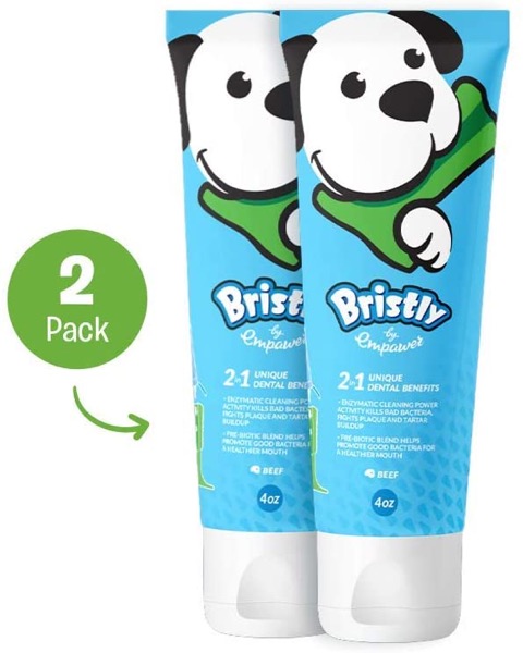 Bristly Natural Dog Toothpaste - Pre-Biotic Enzymatic Toothpaste for Dogs to Fight Bad Bacteria & Promote Good Bacteria - 4 oz of Beef Flavored Dog Toothpaste for Fresh Breath - 2 Pack