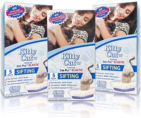 Alfapet Kitty Cat Pan Disposable, Elastic Sifting Liners- 5-Pack + 1 Solid Transfer Liner -For Large, X-Large, Giant, Extra-Giant Size Litter Boxes- With Easy Fit Sta-Put Technology - Pack of 3