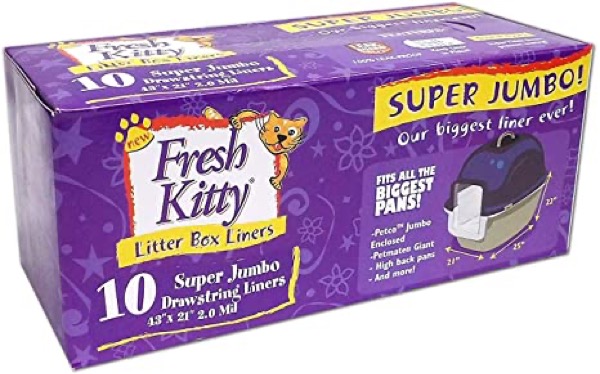 Fresh Kitty Super Thick, Durable, Easy Clean Up Jumbo Drawstring Scented Litter Pan Box Liners, Bags for Pet Cats, 10 ct