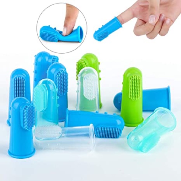 CAM-ULATA Dog Cat Toothbrush Finger 12pcs Set Dental Hygiene Brushes Food Safety Soft Silicone Pet Finger Toothbrush for Puppy Doggy Dog
