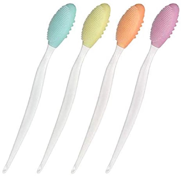 AUTOWT Dog Toothbrush, 4 Packs Silicone Pro Double-Sided Soft Comfort Gentle Dental Brushes Set Kit with 5.7 inches Curved Long Handle for Puppy Small Medium Dogs Cats Most Pet