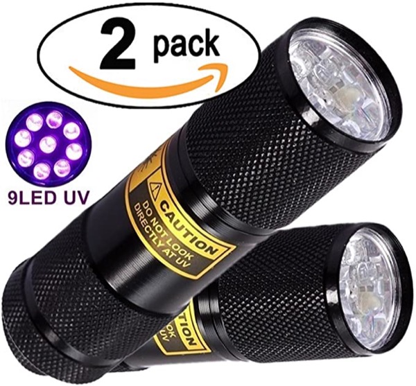 Bright Eyes 2-PACK - Best Black Light - Top UV Pet Urine Stain Detector - Head Lice or Bed Bug Revealer (Aluminum, 9 LED)