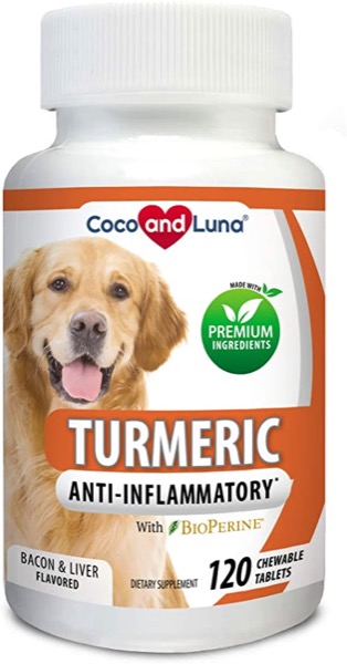 Turmeric for Dogs - Anti Inflammatory for Dogs - Curcumin and BioPerine, Antioxidant, Promotes Pet Mobility and Pain Relief, Prevents Joint Pain and Inflammation - 120 Natural Chew-able Tablets.