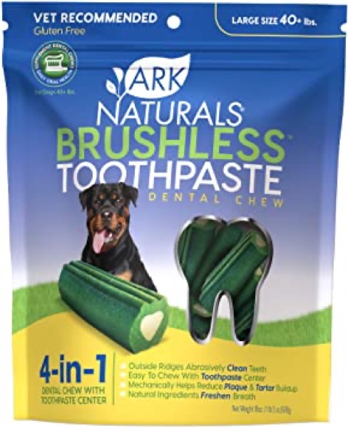Ark Naturals Brushless Toothpaste for Large Breeds, Vet Recommended Natural Dental Chews for Dogs, Plaque, Tartar & Bacteria Control, Packaging May Vary
