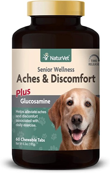 NaturVet  Senior Wellness Aches & Discomfort for Dogs Plus Glucosamine  60 Chewable Tablets  Supports Joint Health & Function  Relieves Aches & Discomfort