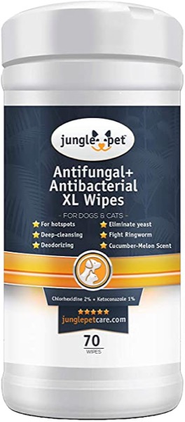 Antifungal + Antibacterial Medicated Wipes for Dogs & Cats - with Ketoconazole & Chlorhexidine - for Hot Spots, Ring Worm, Itch & Irritation