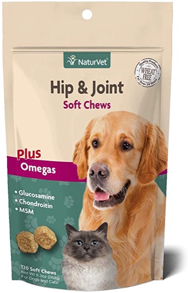 NaturVet  Hip & Joint  120 Soft Chews  Supports Healthy Hip & Joint Function  Enhanced with Glucosamine, Chondroitin, MSM & Omegas  for Dogs & Cats