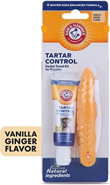 Arm & Hammer Health Kit for Dogs | With Toothpaste, Toothbrush & Fingerbrush | Tartar Control Dental Kit for All Dogs and Puppies with Baking Soda Enhanced Formula and Vanilla Ginger Flavor