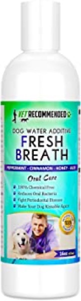 Vet Recommended Dog Breath Freshener Water Additive for Pet Dental Care - All Natural - Works to Solve The Cause of Bad Dog Breath. Add to Pet's Drinking Water - Made in USA (16oz/473ml)