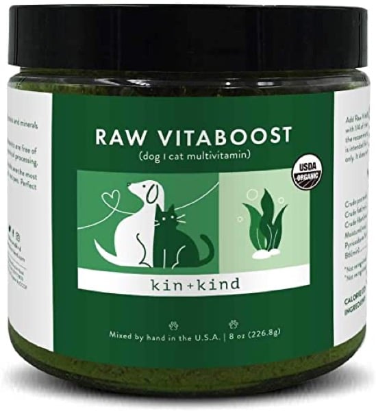 kin+kind Organic Raw VitaBoost Multivitamin Pet Supplement - Immune Support for Dogs and Cats - Safe, Natural Formula with Wheatgrass, Seaweed and Coconut - Mixed in The USA