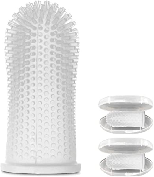 Barkley's 360 Dog Fingerbrush Toothbrush - Ergonomic Design - Full Surround Bristles for Easy Cleaning - Set of 2, Clear