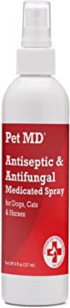 Pet MD - Antiseptic and Antifungal Medicated Spray for Dogs, Cats and Horses with Chlorhexidine, Ketoconazole, Essential Fatty Acids, Aloe and Vitamin E - 8 oz