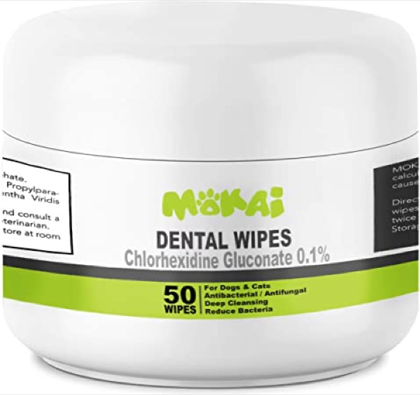 MOKAI Dental Wipes for Dogs and Cats | Pads with Chlorhexidine and Sodium Hexametaphosphate Remove Plaque Tartar Buildup Calculus and Bad Breath, Preventing Tooth Decay and Gingivitis