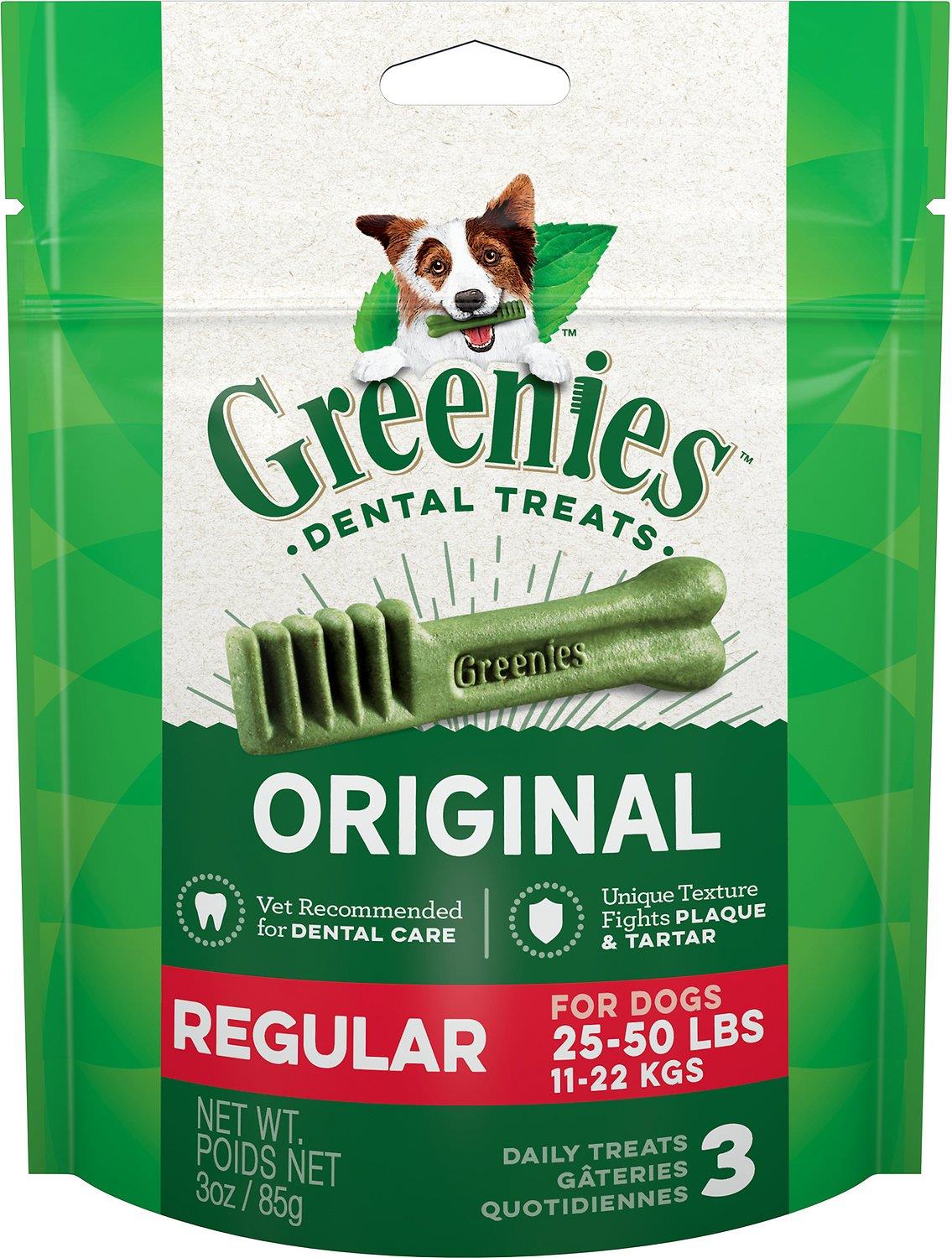 Greenies Original Regular Dental Dog Treats 25-50 lbs 3 Count