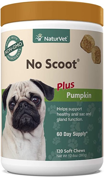NaturVet - No Scoot for Dogs - 120 Soft Chews - Plus Pumpkin - Supports Healthy Anal Gland & Bowel Function - Enhanced with Beet Pulp & Psyllium Husk