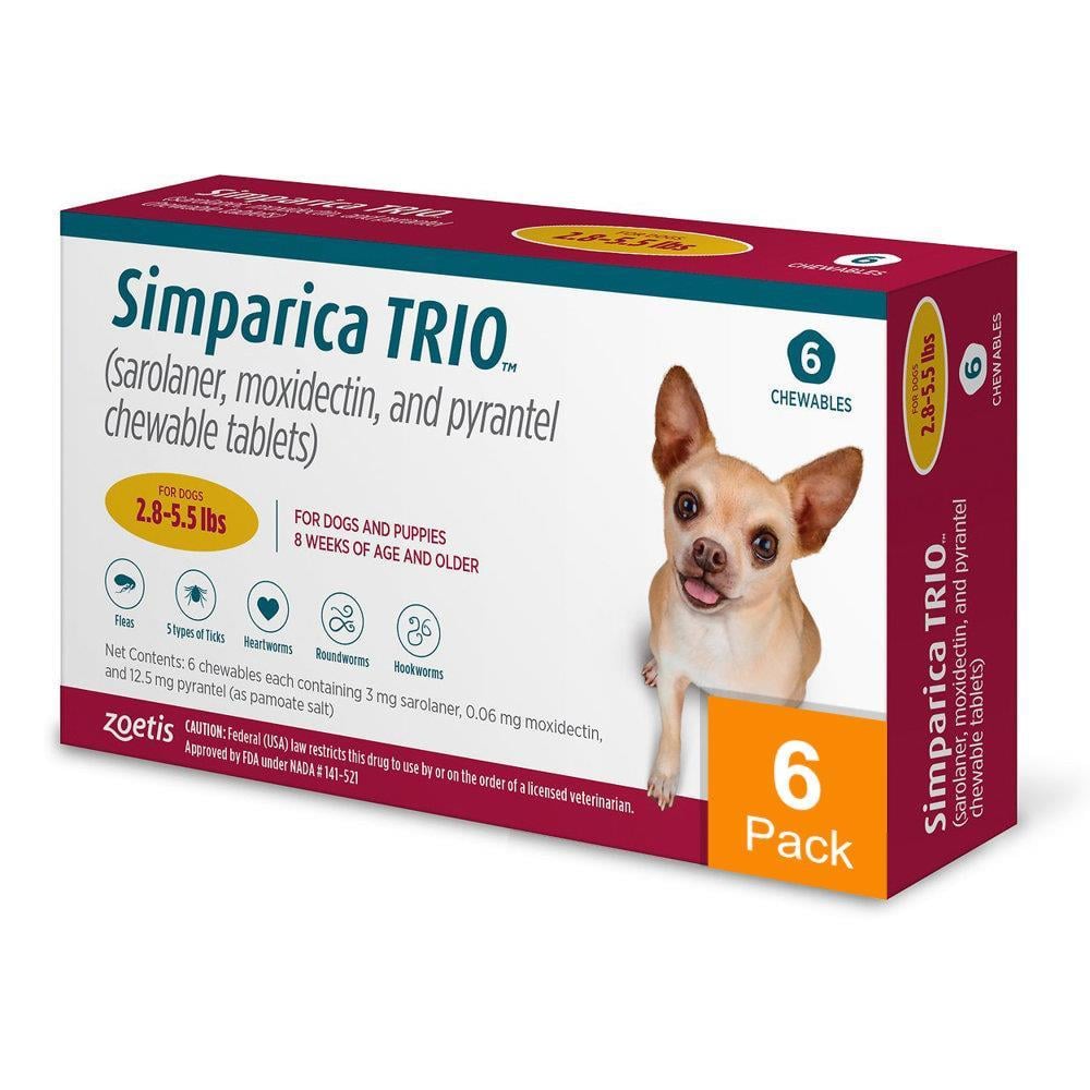Simparica Trio for Dogs 2.8-5.5 lbs (1.25-2.5 kg) - 6 Pack
