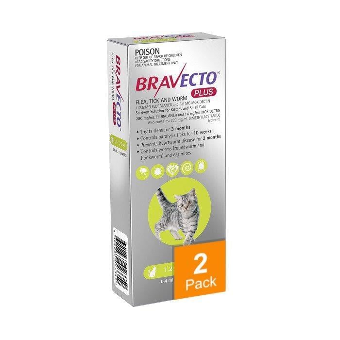 Bravecto Plus for Small Cats 2.6-6.2 lbs (1.2-2.8 kg) - 2 Pack