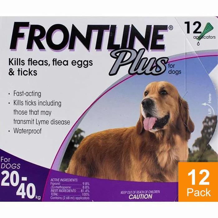 Frontline Plus for Dogs 44-88lbs (20-40kg) - 12 Pipettes