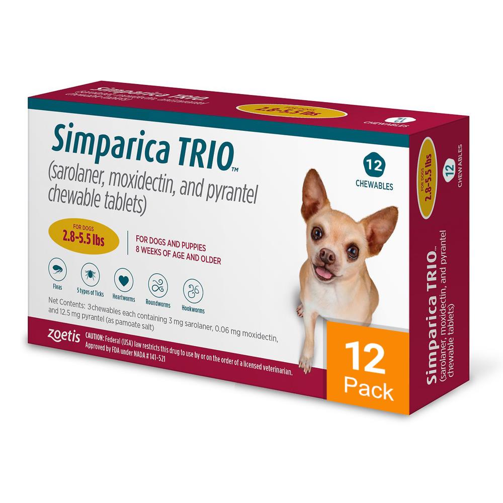 Simparica Trio 강아지용 2.8-5.5 lbs (1.25-2.5 kg) - 12개입