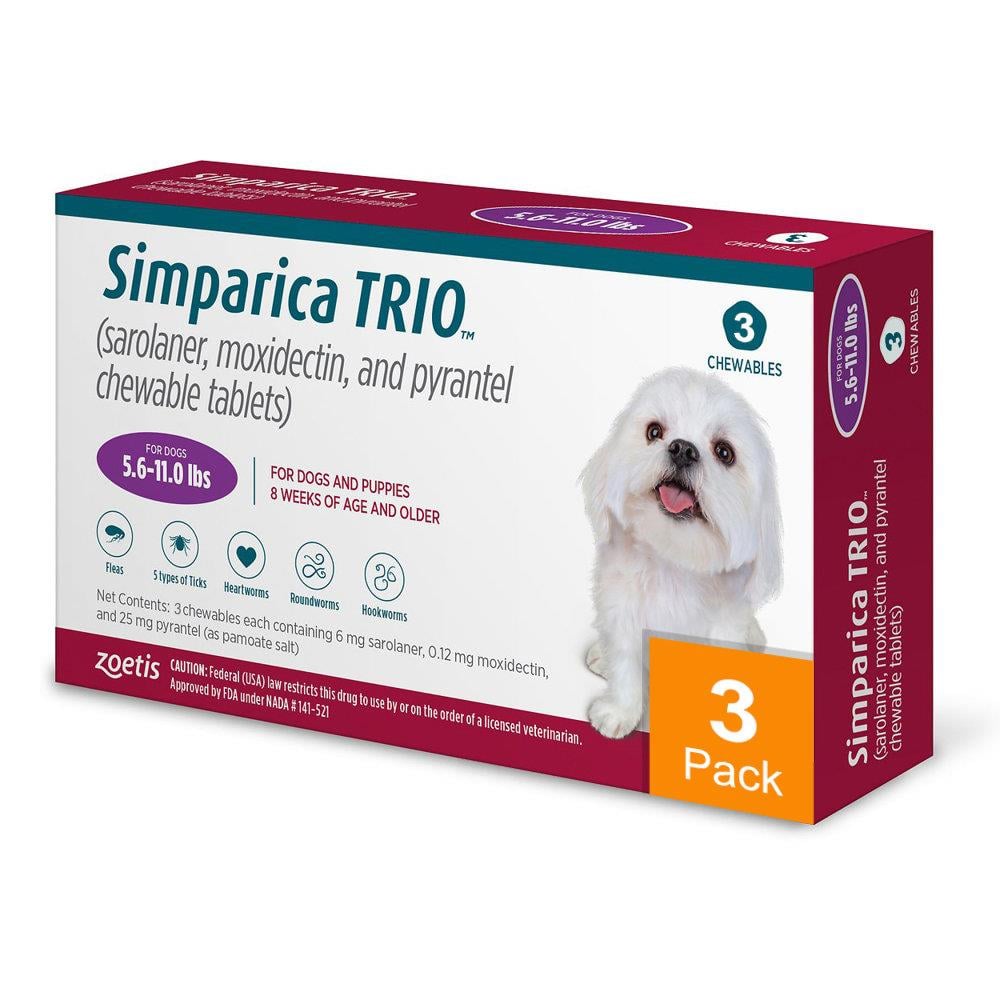 Simparica Trio for Dogs 5.6-11 lbs (2.5-5 kg) - 3 Pack