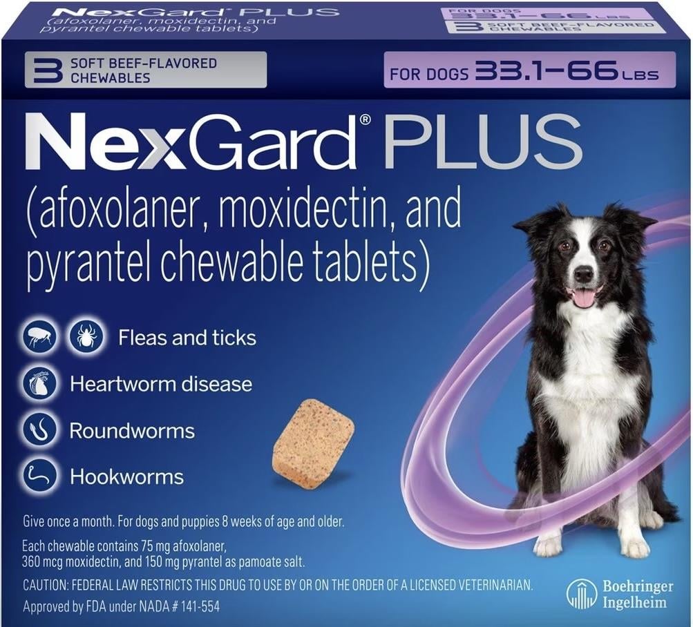 Nexgard Plus Large 33 - 66 lbs (Purple) - 3 pack