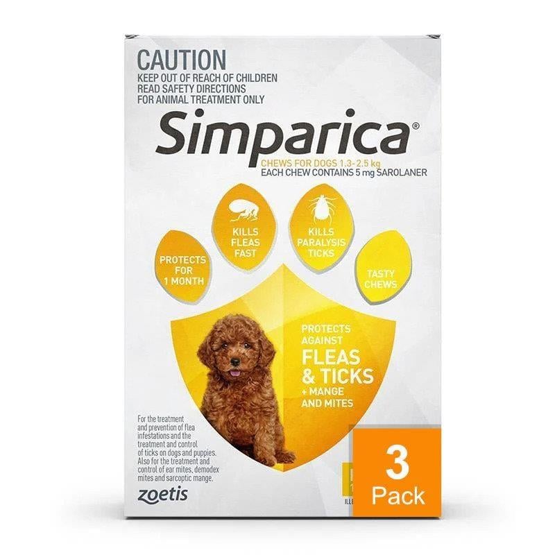 Simparica for Dogs 2.8-5.5 lbs (1.3-2.5 kg) - 3 Pack