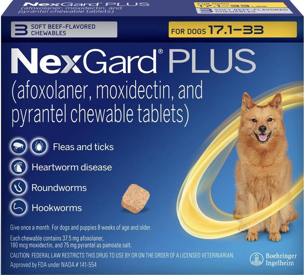 Nexgard Plus Medium 17 - 33 lbs (Gold) - 3 pack