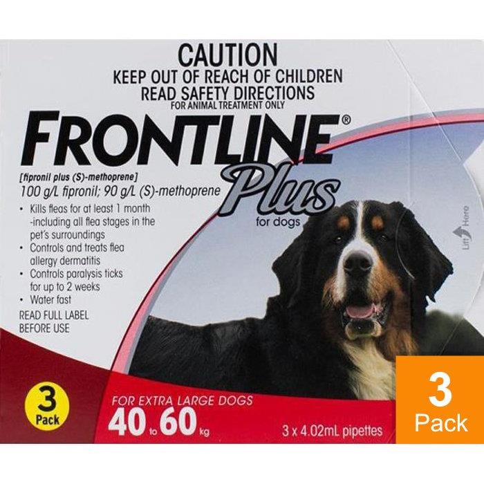 Frontline Plus for Dogs 88-132lbs (40-60kg) - 3 Pipettes