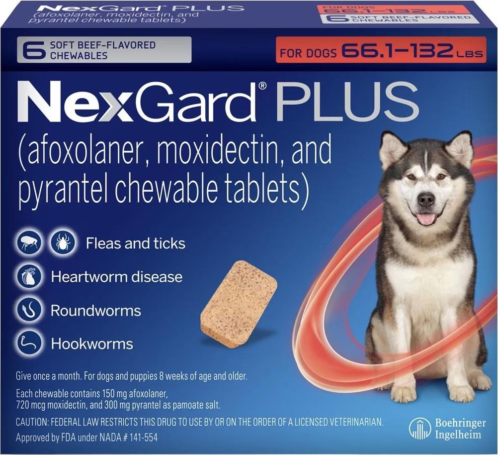 Nexgard Plus XL 66 - 132 lbs (Red) - 6 pack