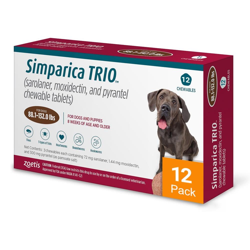 Simparica Trio for Dogs 88.1-132 lbs (40-60 kg) - 12 Pack