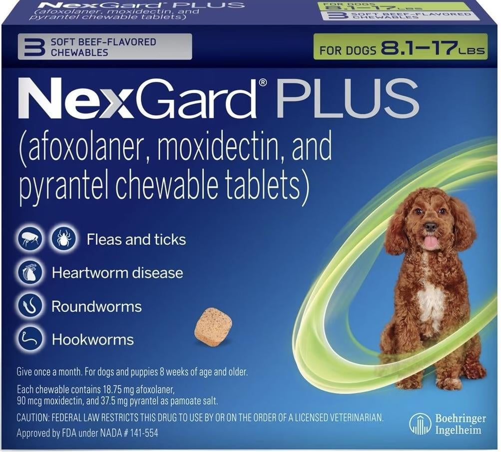 Nexgard Plus Small 8 - 17 lbs (Green) - 3 pack