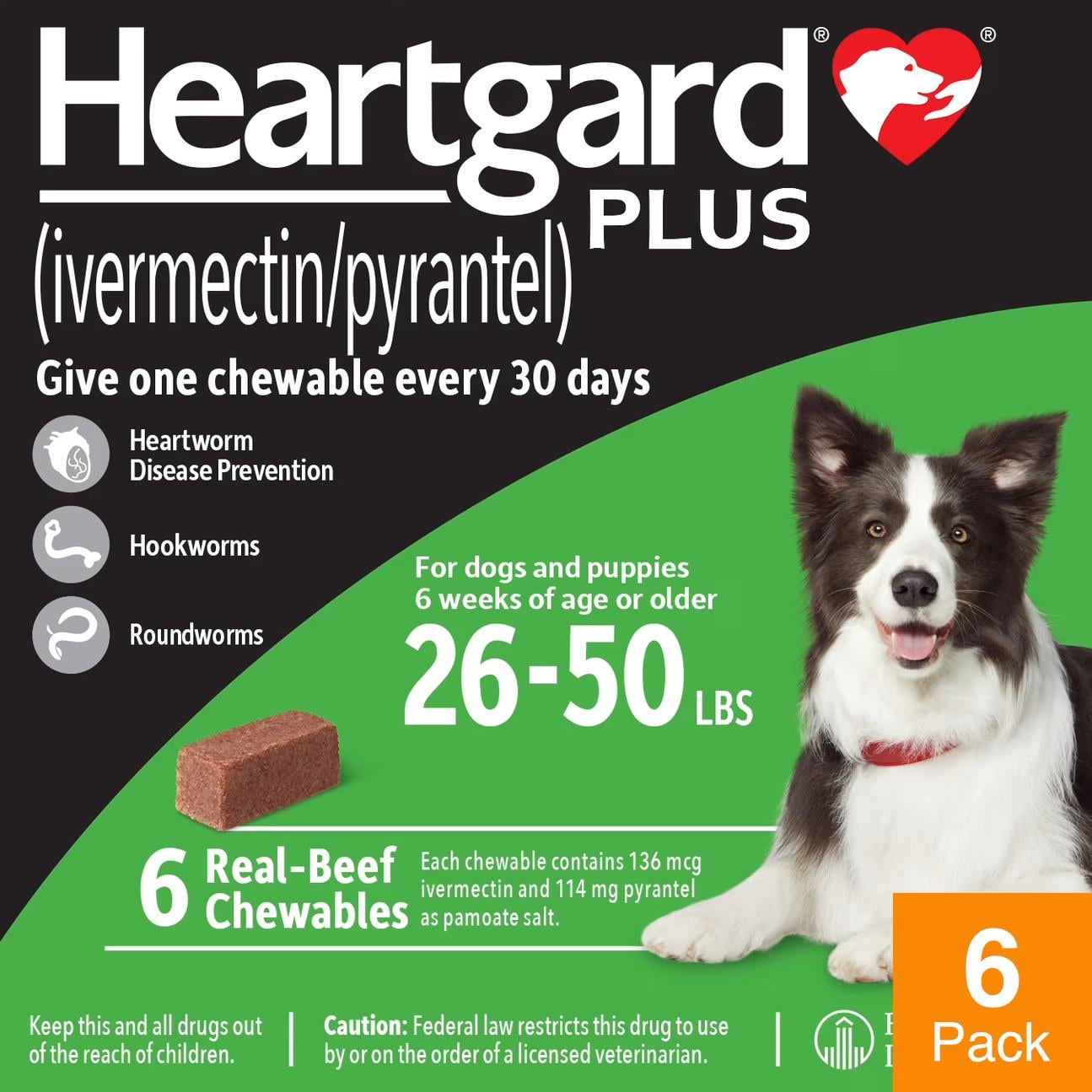 Heartgard Plus For Dogs 26-50lbs (12-22kg) - 6 Chewables