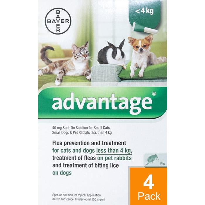 Advantage Green Dogs/Cats/Rabits Under 8.8lbs (4kg) - 4 Pack
