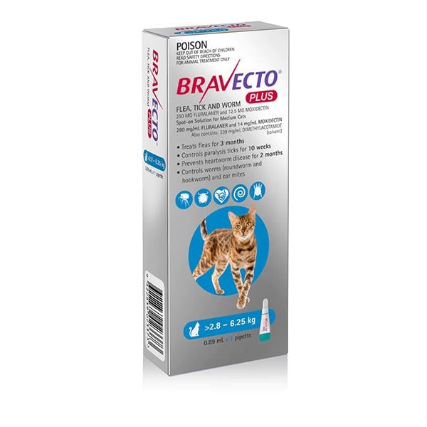 Bravecto Plus for Medium Cats 6.2-13.8 lbs (2.8-6.25 kg)