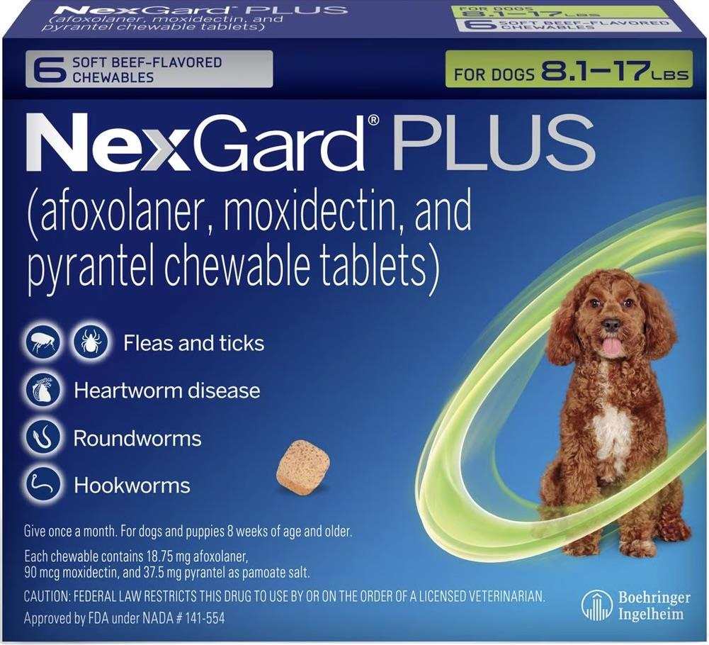 Nexgard Plus Small 8 - 17 lbs (Green) - 6 pack