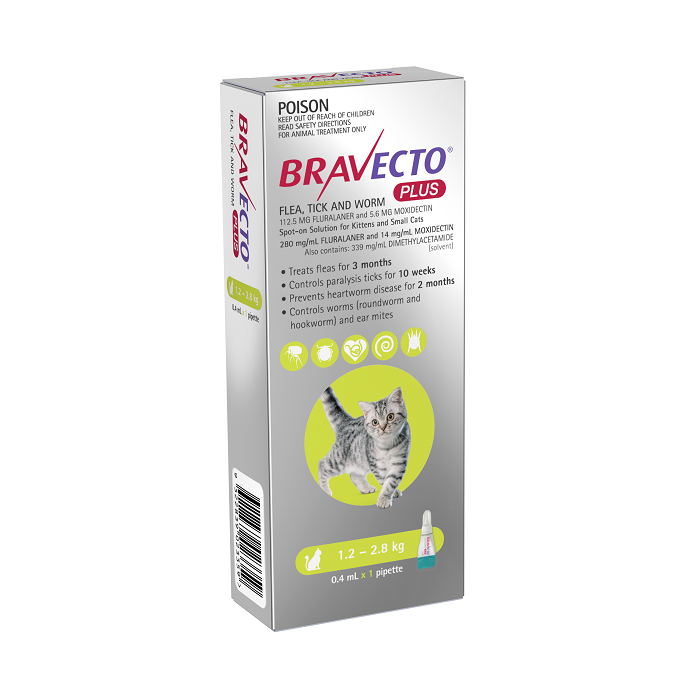 Bravecto Plus for Small Cats 2.6-6.2 lbs (1.2-2.8 kg)