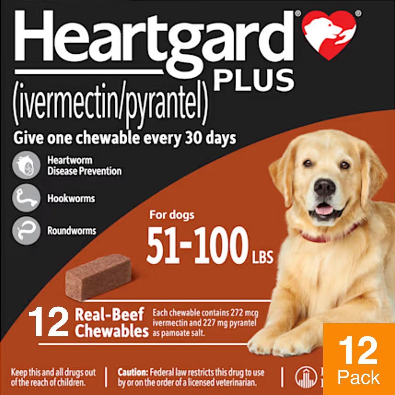 Heartgard Plus For Dogs 51-100 lbs (23-45kg) - 12 Chewables