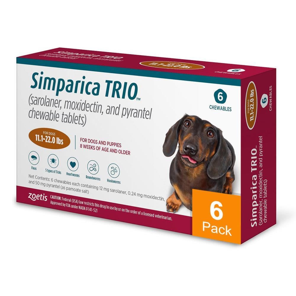 Simparica Trio for Dogs 11.1-22 lbs (5-10 kg) - 6 Pack