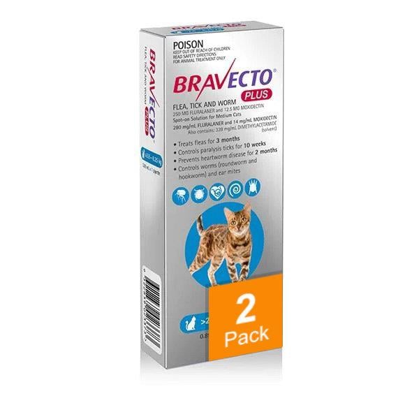 Bravecto Plus for Medium Cats 6.2-13.8 lbs (2.8-6.25 kg) - 2 Pack