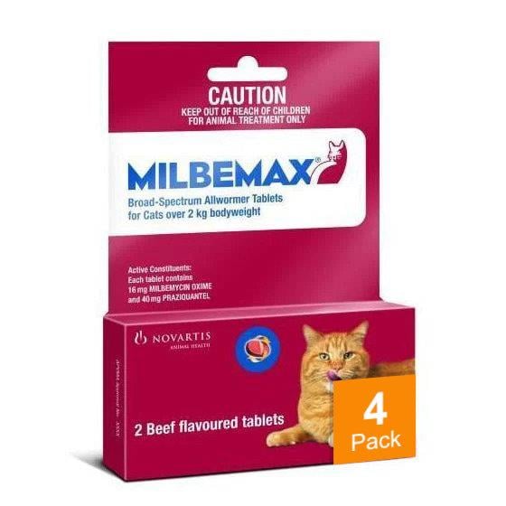 Milbemax Wormer Tasty Cats 4.4-17lbs (2-8kg) - 4 Tablets