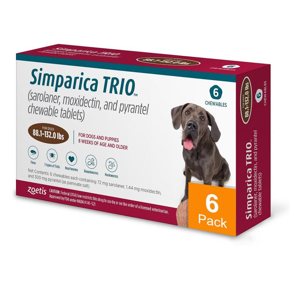 Simparica Trio for Dogs 88.1-132 lbs (40-60 kg) - 6 Pack