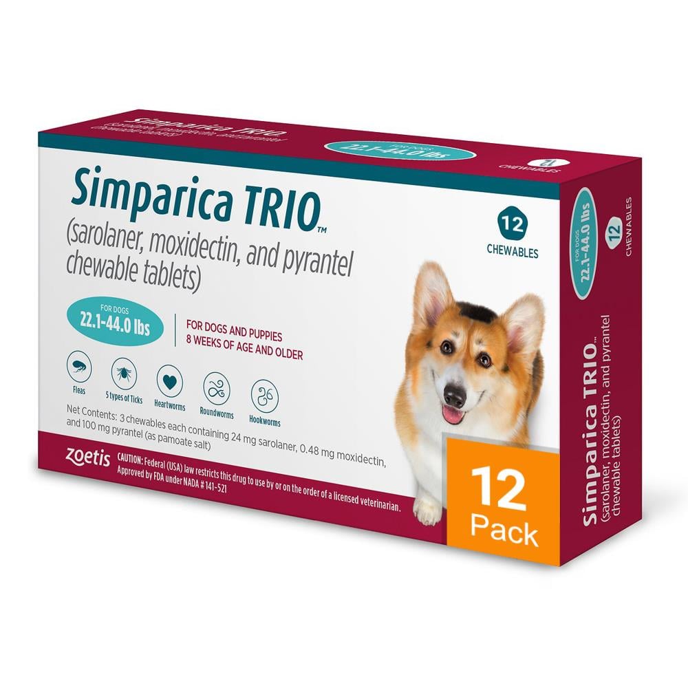 Simparica Trio for Dogs 22.1-44 lbs (10-20 kg) - 12 Pack