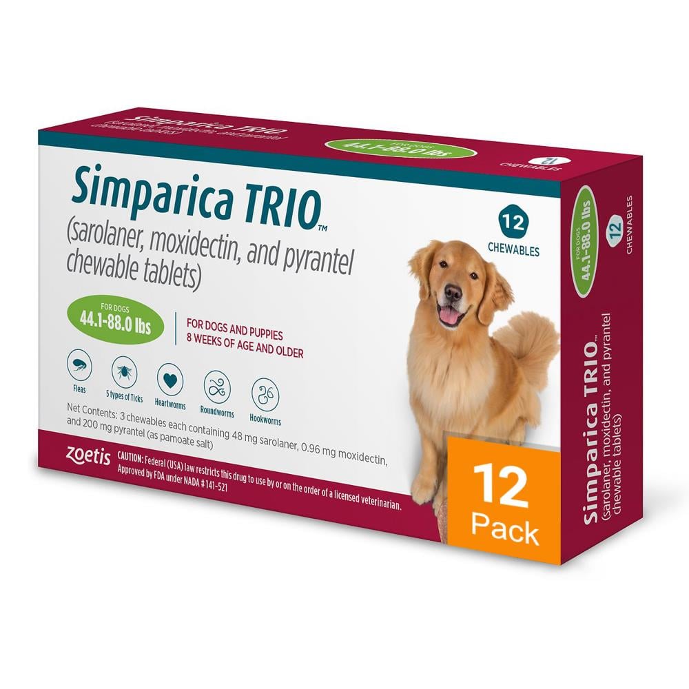 Simparica Trio for Dogs 44.1-88 lbs (20-40 kg) - 12 Pack