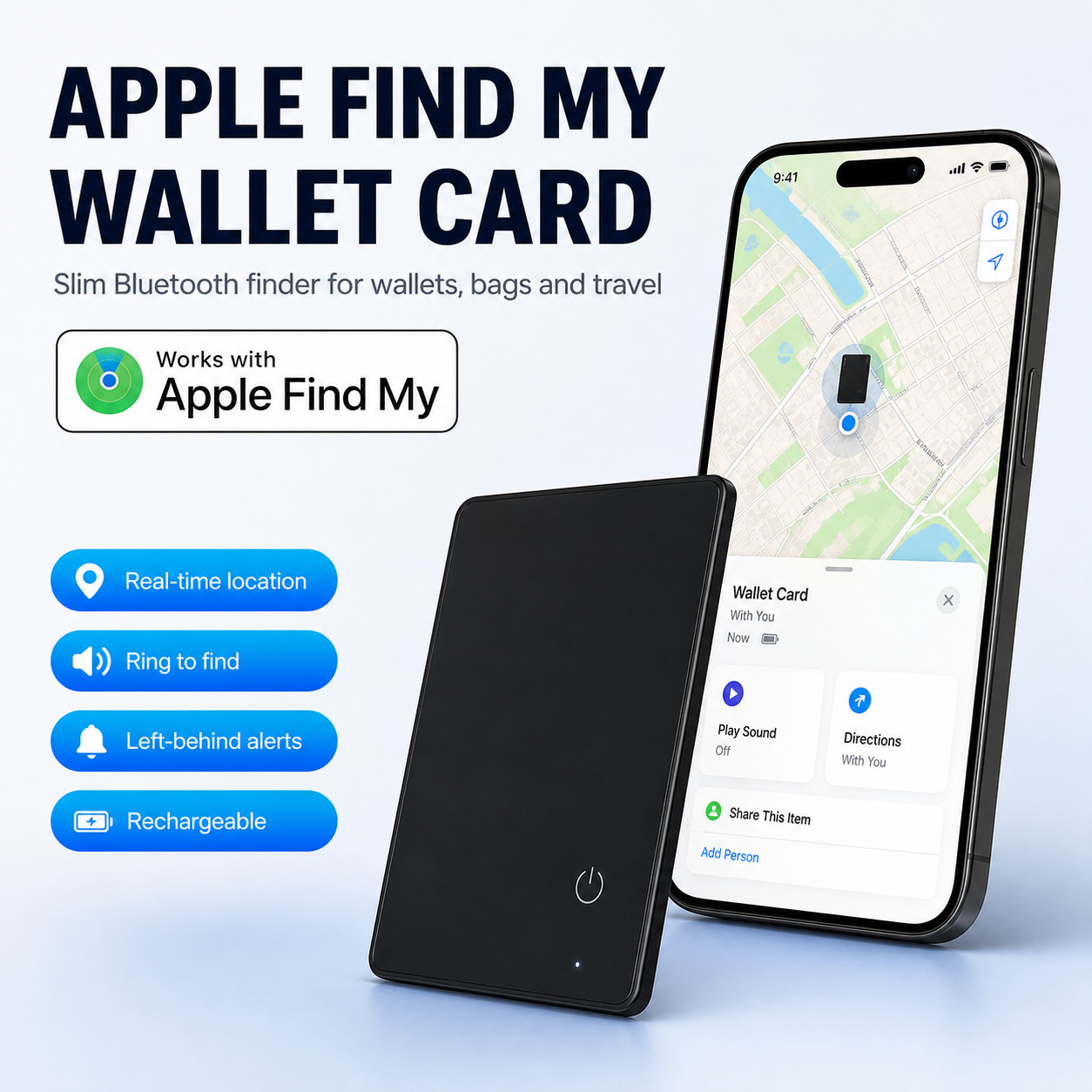 Slim Wallet Tracker Card - Apple Find My Compatible - Fits Any Wallet - iPhone