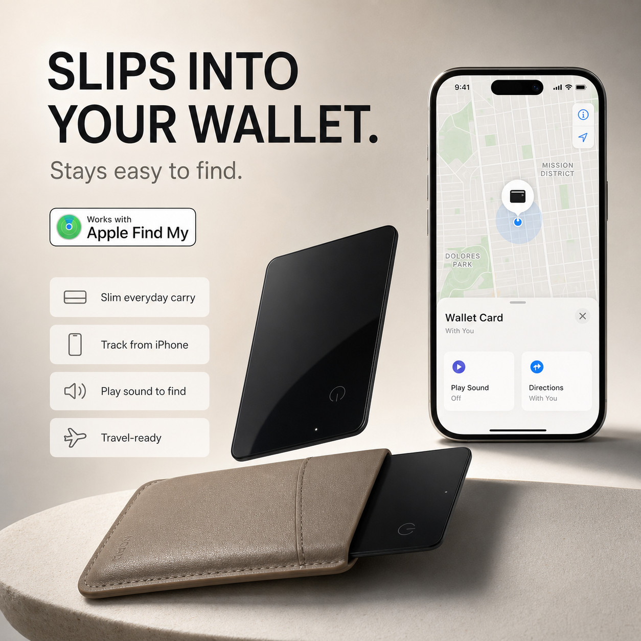 Slim Wallet Tracker Card - Apple Find My Compatible - Fits Any Wallet - iPhone