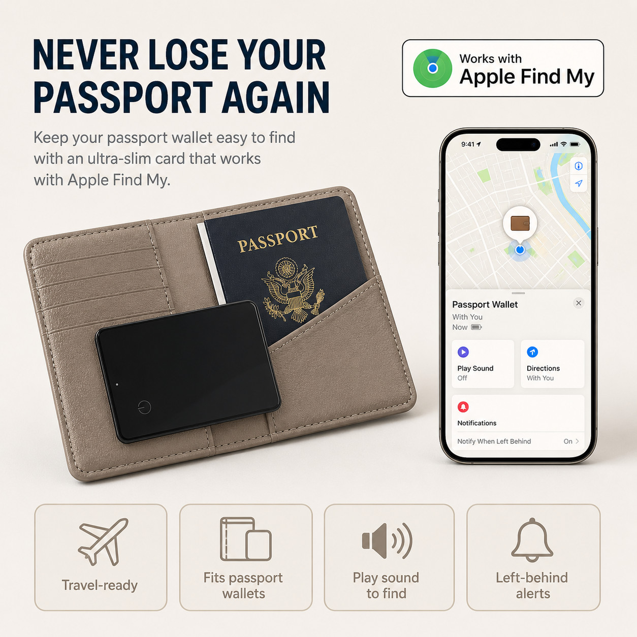 Slim Wallet Tracker Card - Apple Find My Compatible - Fits Any Wallet - iPhone